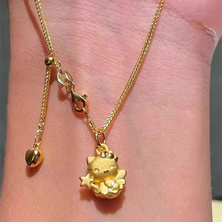 合金吊坠 KT猫头吊坠金色蝴蝶结凯蒂猫挂坠款精致送女友七夕项链