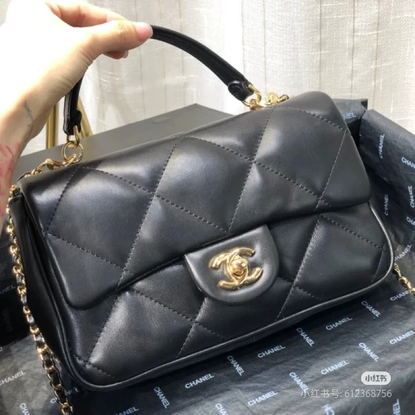 95新 Chanel/香奈儿 艾瑟尔奢品/黑金手提mini cf单肩包/2212
