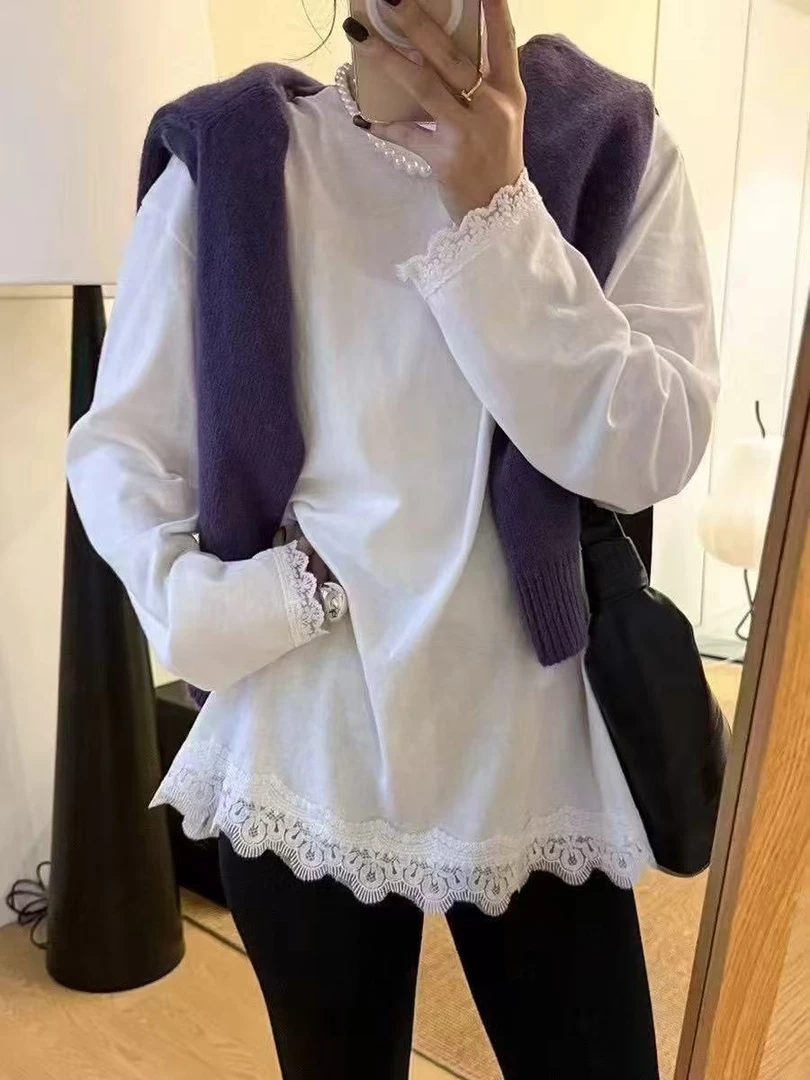 Pada.嘻&BLM【蕾丝花边】韩系减龄 简约时尚百搭T恤 0420Hi Fortune