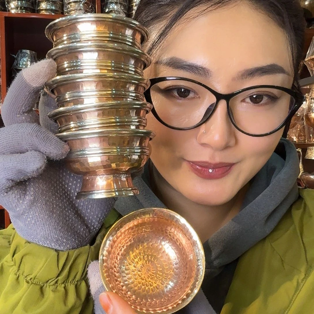 铜尼泊尔纯手工纯紫铜供水碗一套7个8