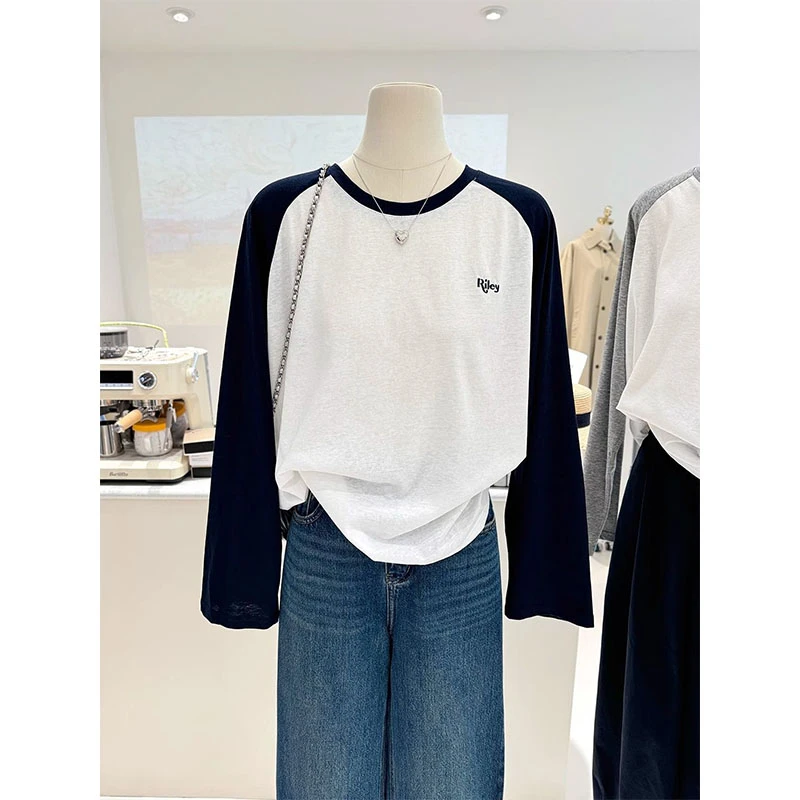 纯棉大码字母刺绣打底衫女秋冬季新款韩版宽松显瘦长袖T恤上衣潮