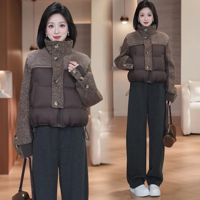 时尚高级撞色短款棉服女2025冬季新款小个子洋气显瘦立领保暖棉袄