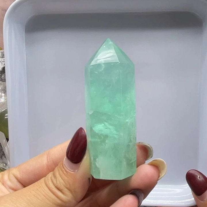 未镶嵌水晶珠宝半成品14绿莹石柱高6.3宽2.3