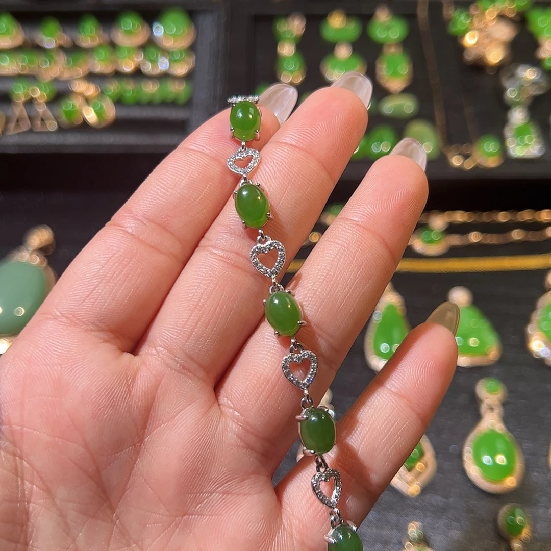 和田玉（碧玉）手链银S925镶嵌