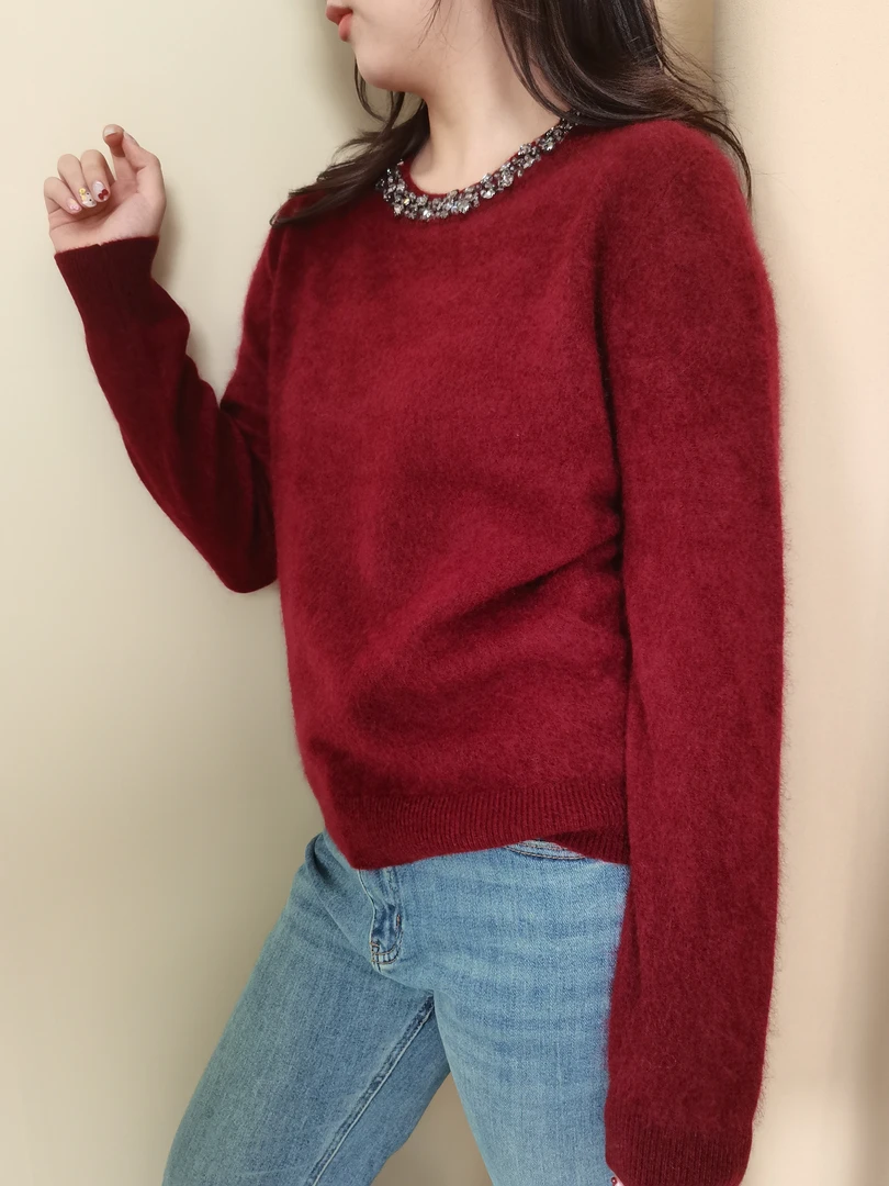 XIAOGE【那年冬天】山羊绒拉绒秋冬重工艺纯手工缝钻轻奢女上衣