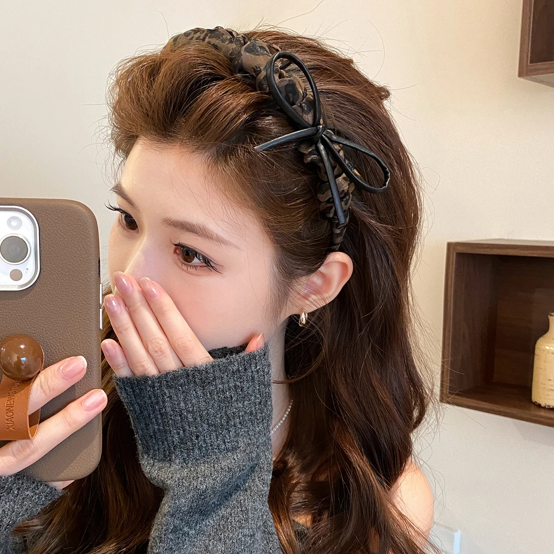 蓬松高颅顶~豹纹网纱带齿发箍女2025新款显脸小头箍洗脸发卡发饰