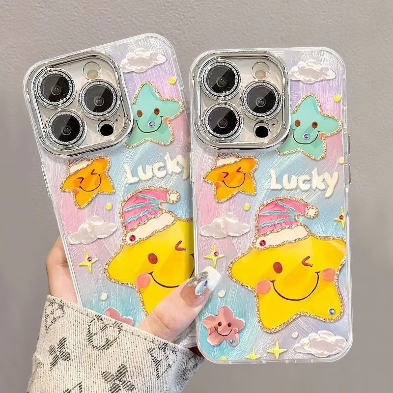 油画星星适用于苹果16手机壳iPhone14/13小清新15PRO春款16Pro