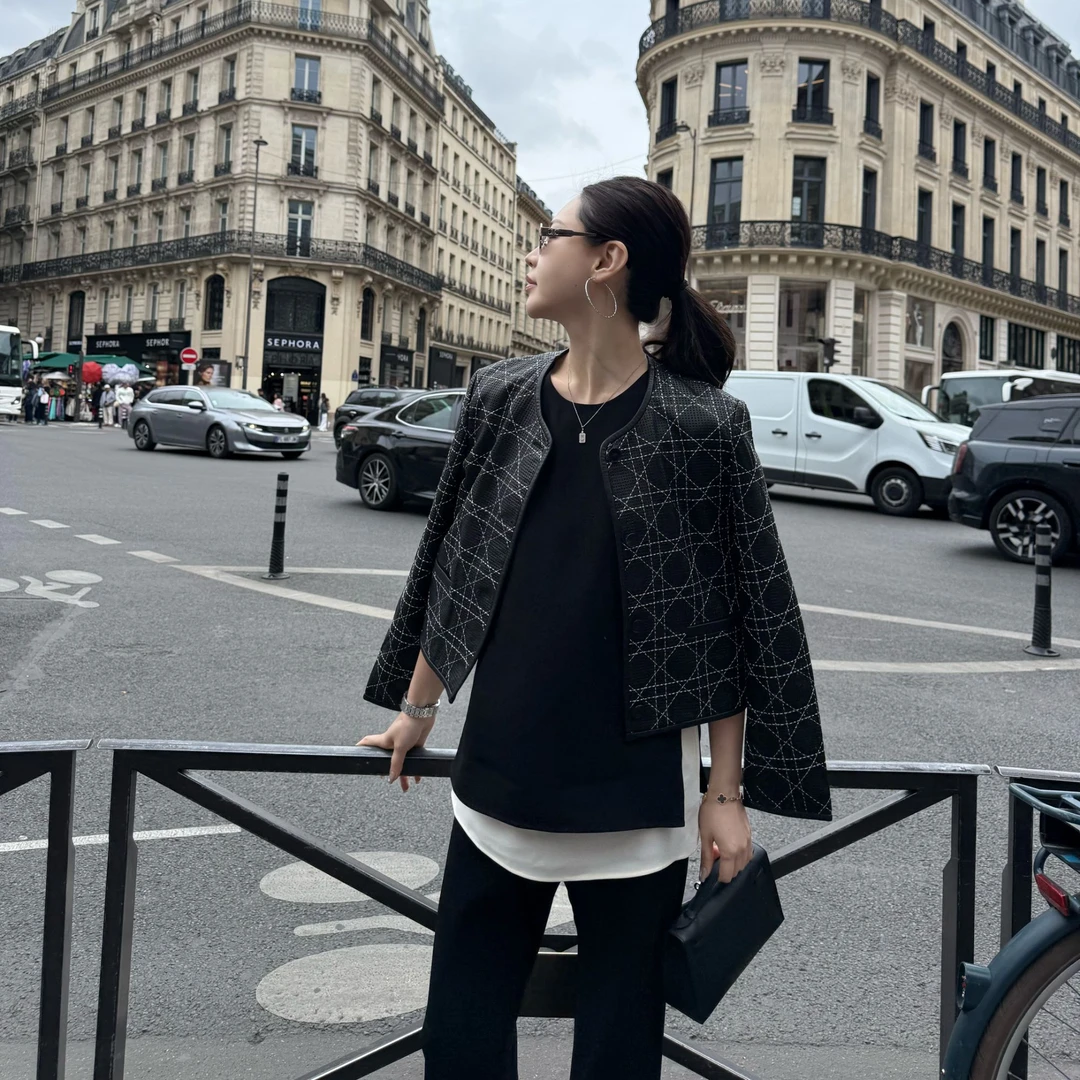 王嬛嬛MsLime25年新款【清欢】进口绵羊皮黑色皮衣 HD2A1345