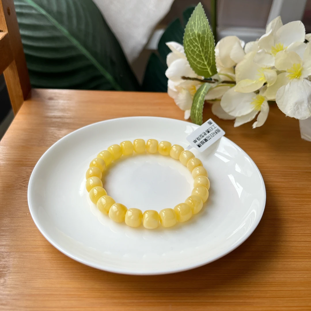 【郭老师】约8*9mm12g+俄料白花蜜蜡精工归圆老型珠单圈气质