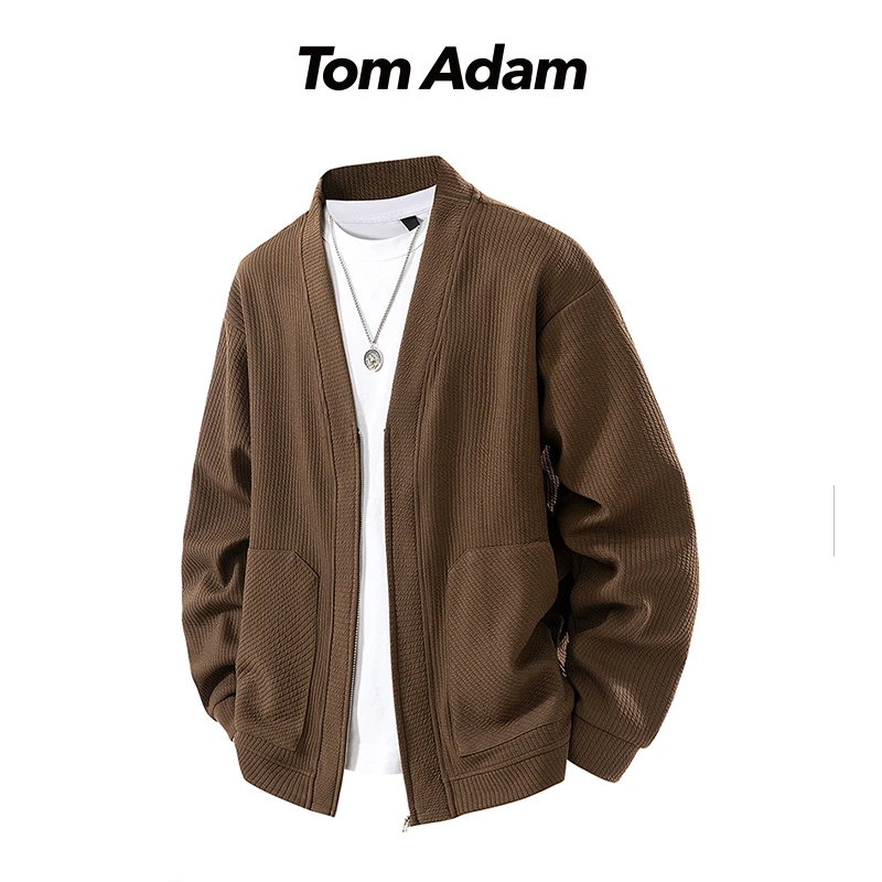 TOMADAM大码男装针织衫外套男春秋季潮流简约宽松开衫夹克