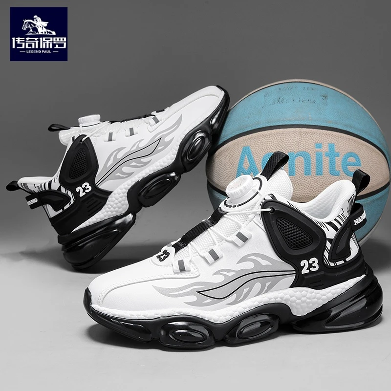 传奇保罗旋转纽扣男鞋2025新款爆米花休闲跑步运动鞋厚底老爹潮鞋