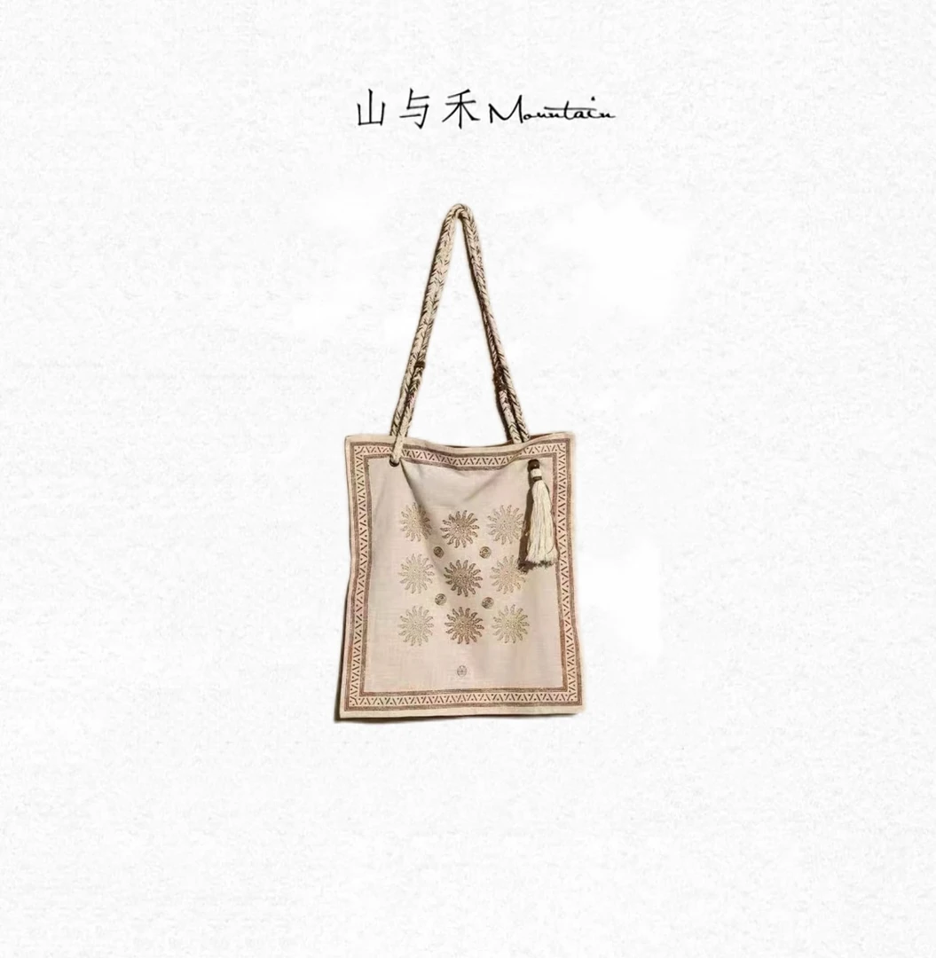 山与禾「波嬉流苏」亚麻布绳编织 单肩 斜挎包