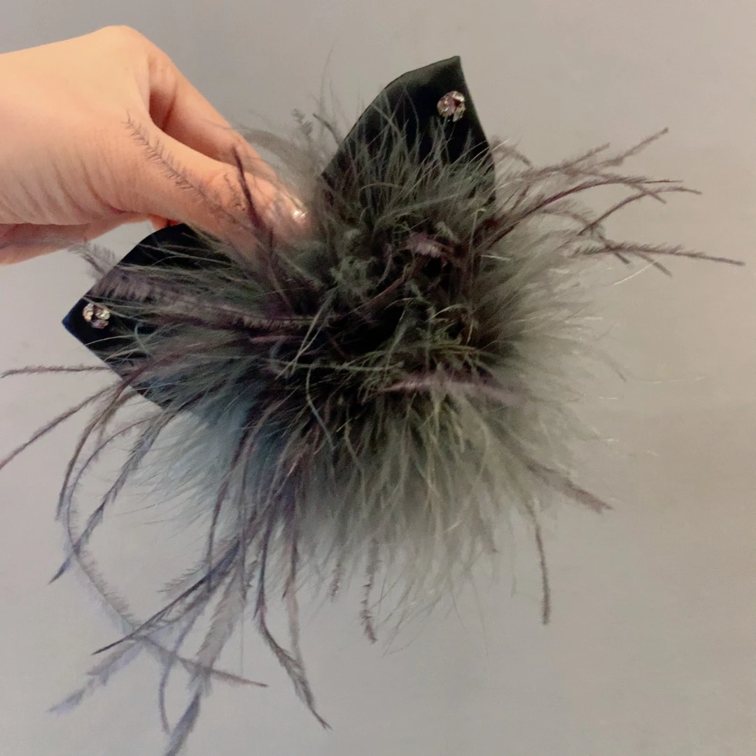 新品蝴蝶结耳朵8cm羽毛抓夹显发量氛围感发夹设计感时尚发饰