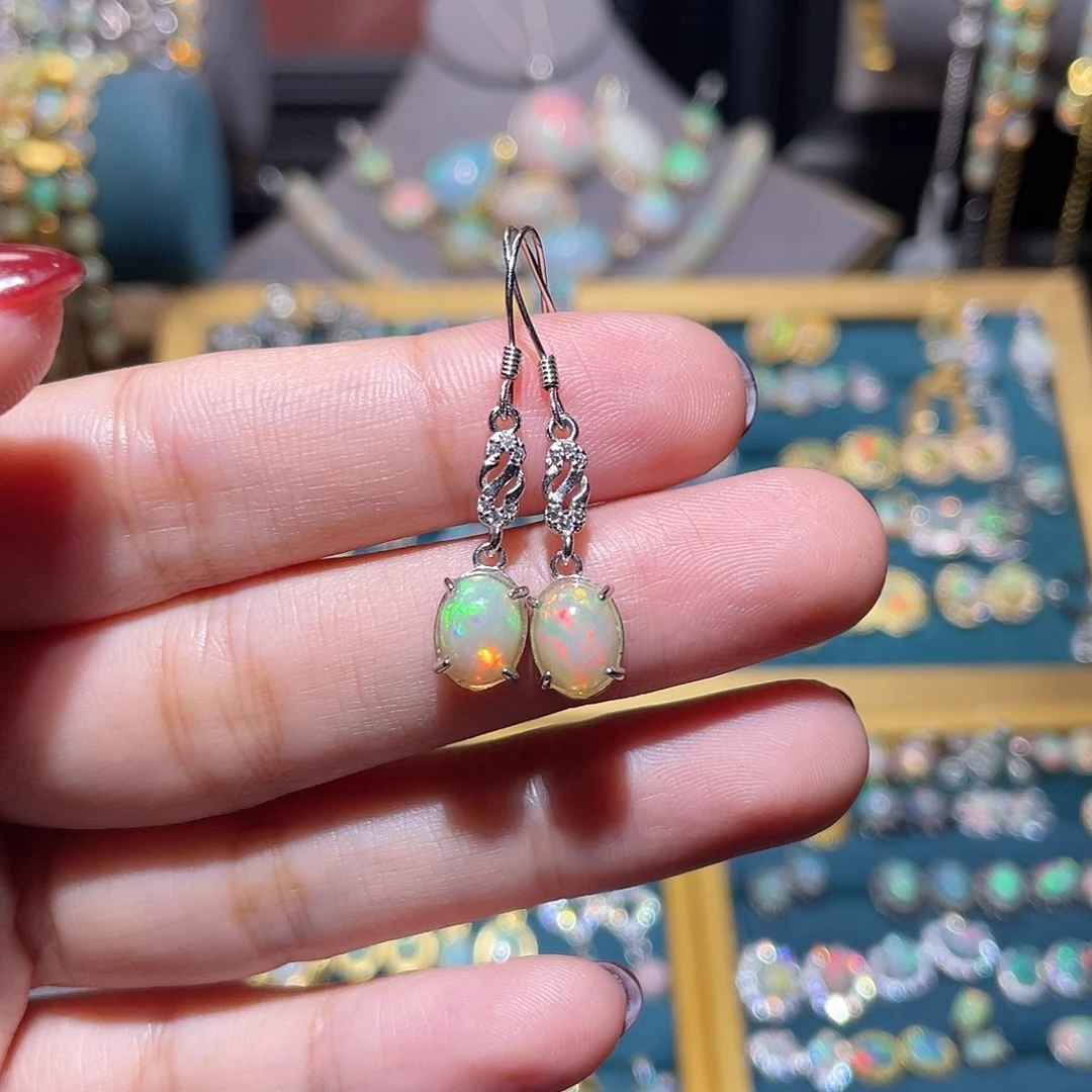 银S925镶嵌欧泊耳钉）招*喵