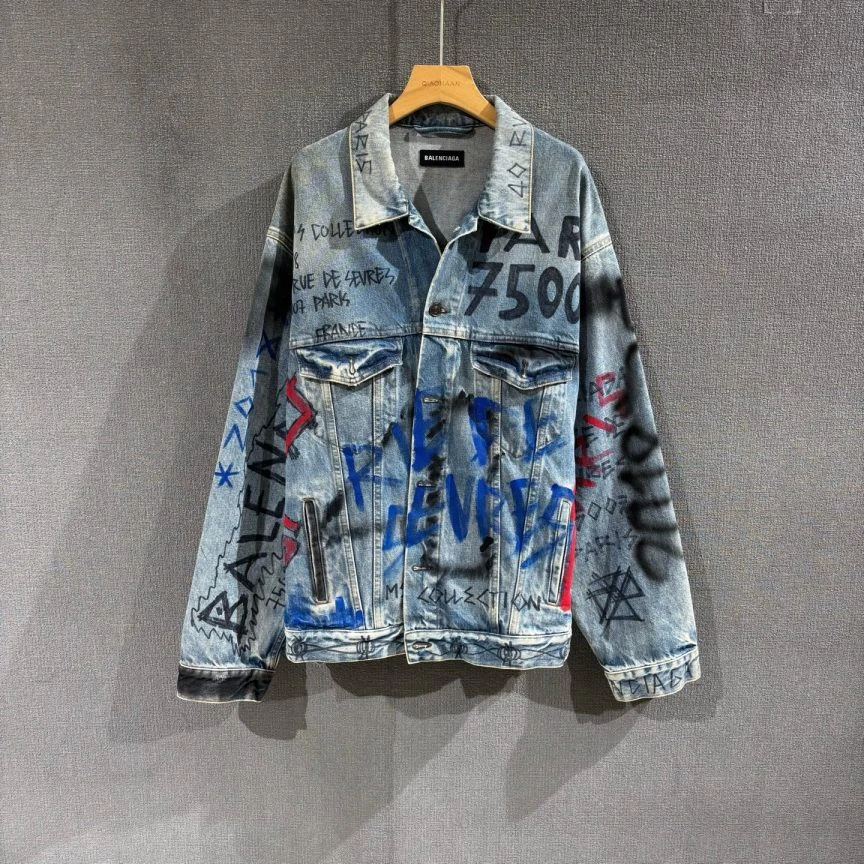 99新 Balenciaga/巴黎世家 （pm）涂鸦做旧牛仔外套 46码/5417