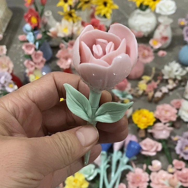 瓷片纯手工陶瓷花摆件瑕