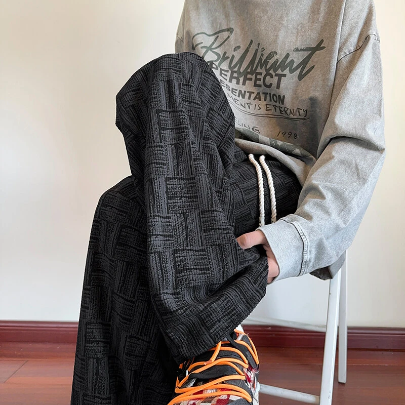 灯芯绒编织纹直筒裤子男春季百搭宽松bf慵懒风休闲裤美式复古卫裤