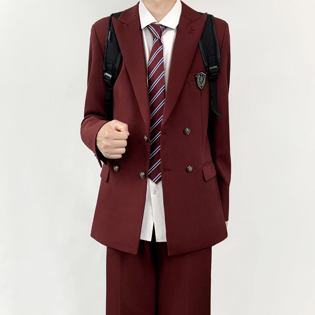木村叔dk日系原创酒红色西服外套男生学院风双排扣校供感制服套装