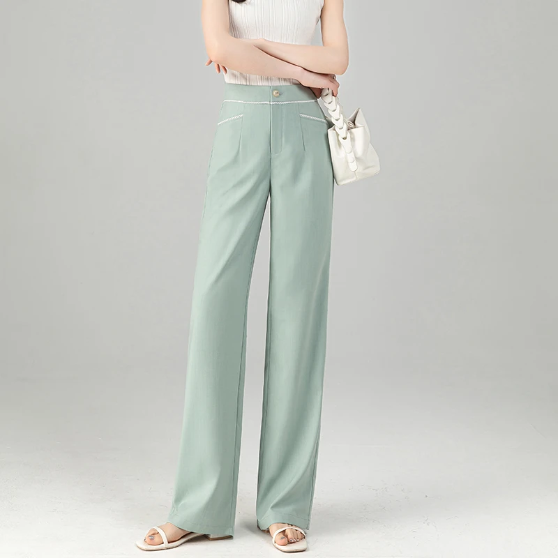 休闲阔腿裤女2025新款夏日多巴胺裤子垂坠感轻奢蕾丝花边直筒长裤