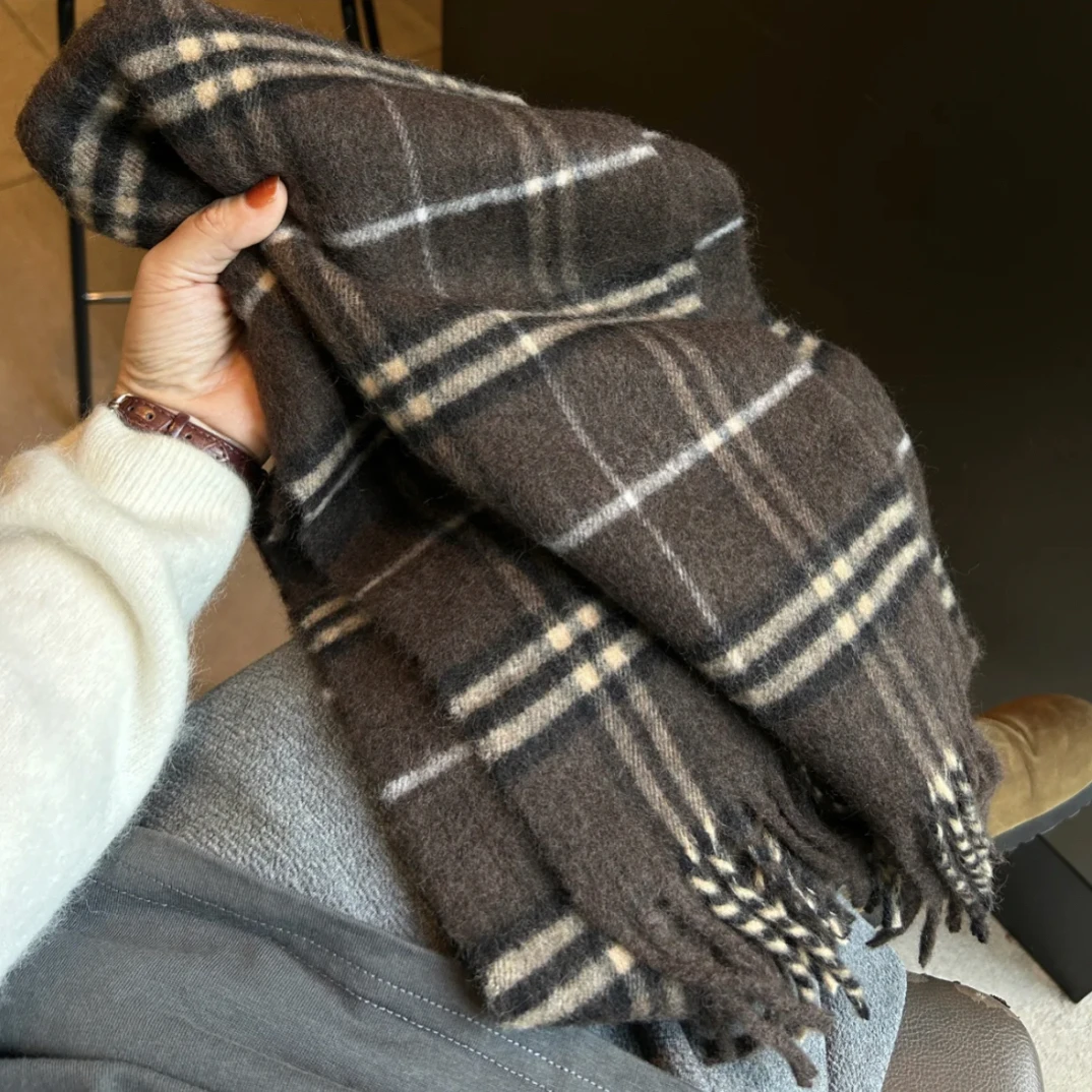 复古咖格纹羊毛围巾秋冬保暖百搭时尚防风围脖