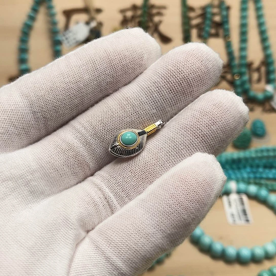 绿松石雕刻银S925镶嵌