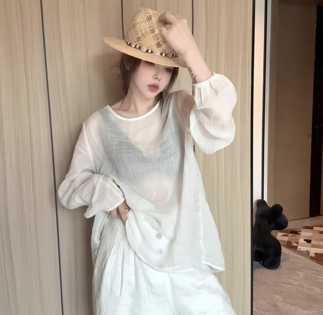 【丽丽推荐】后背拼接蕾丝苎麻防晒服