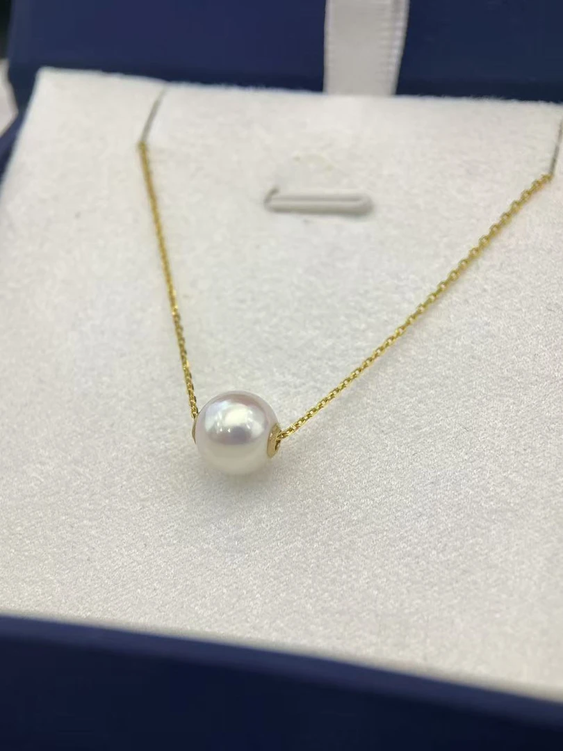 海水akoya珍珠【路路通】特选极强光18k金吊坠时尚百搭简约精致