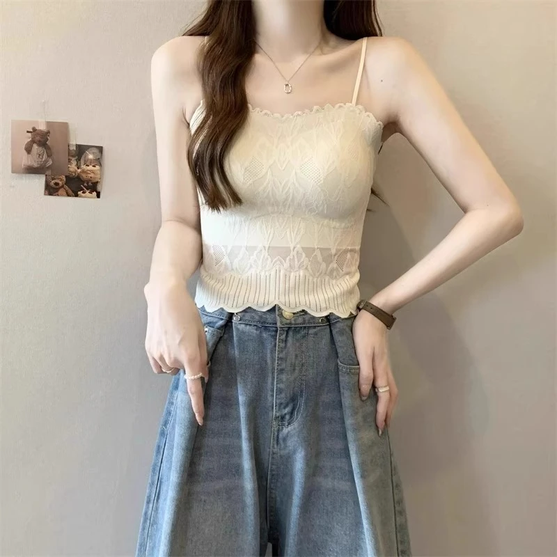 蕾丝抹胸吊带背心女带胸垫纯欲一字修身文胸一体美背内衣西装内搭