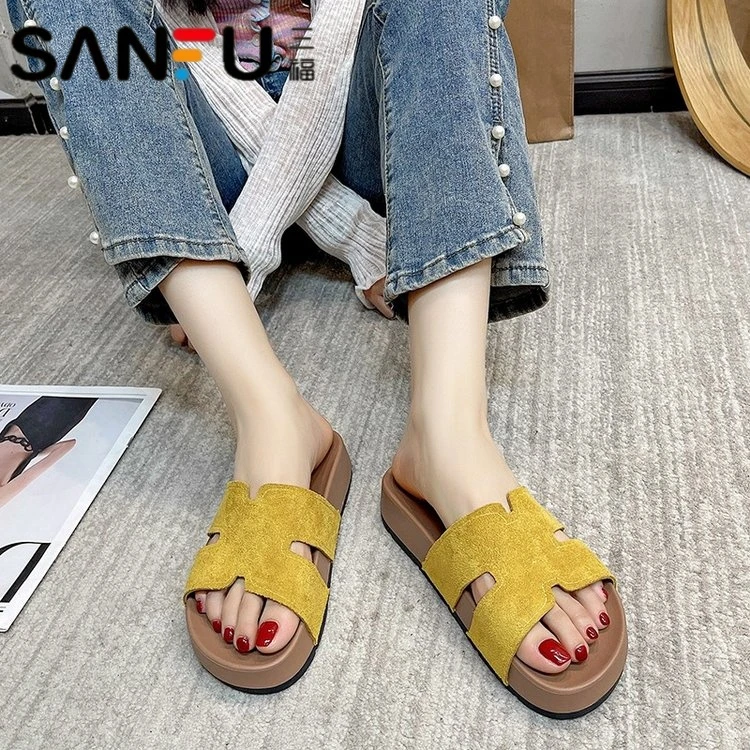 三福2025年夏季时尚韩版百搭休闲风外穿厚底透气多巴胺网红凉拖鞋