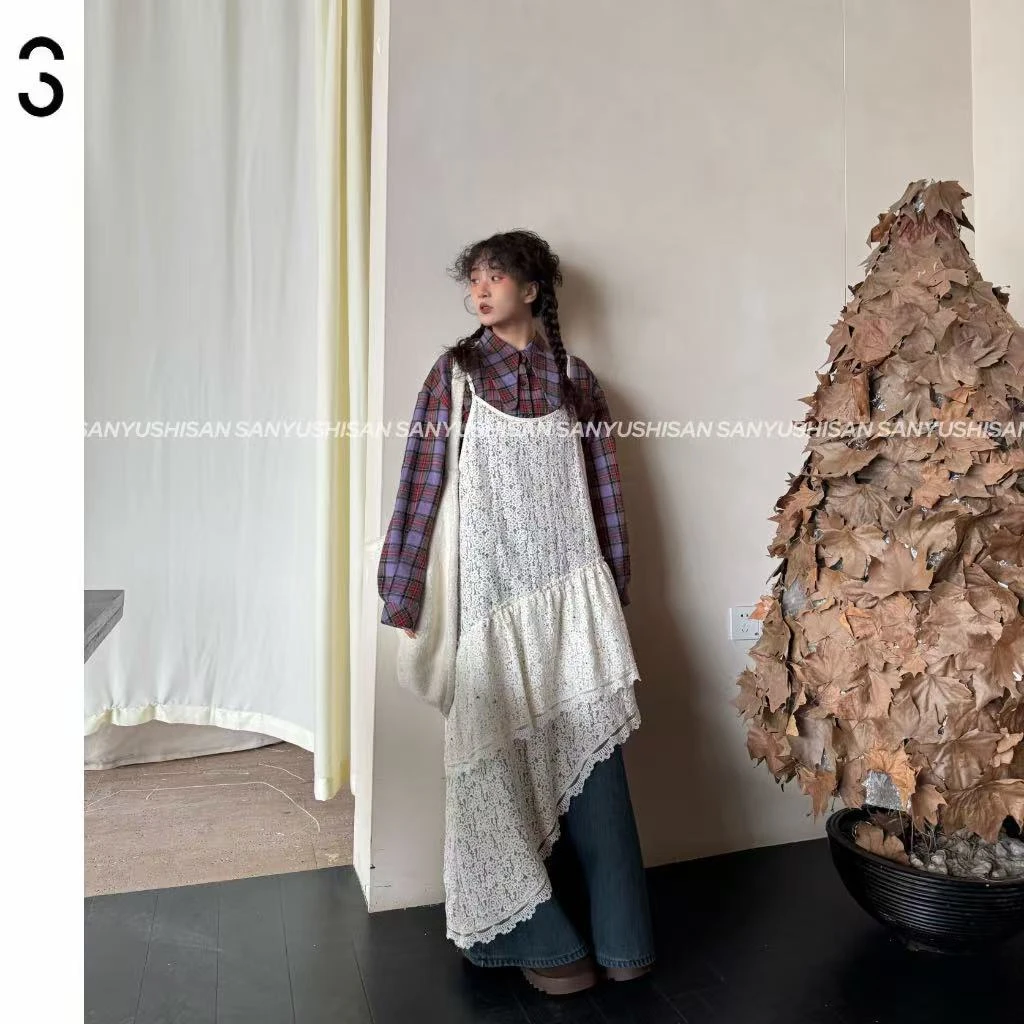 三与十三|抱梦糖羽|白色蕾丝时尚网红通勤吊带裙