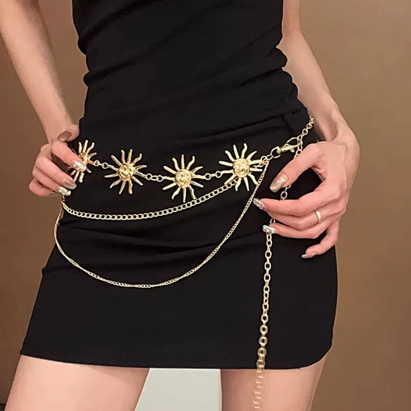 腰链女2025新款高级感配裙子金属太阳花多层链条小众设计腰带配饰
