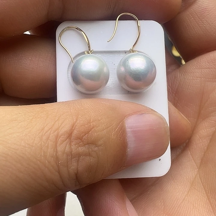 耳饰淡水珍珠18K金镶嵌11-12mm珍珠耳钩