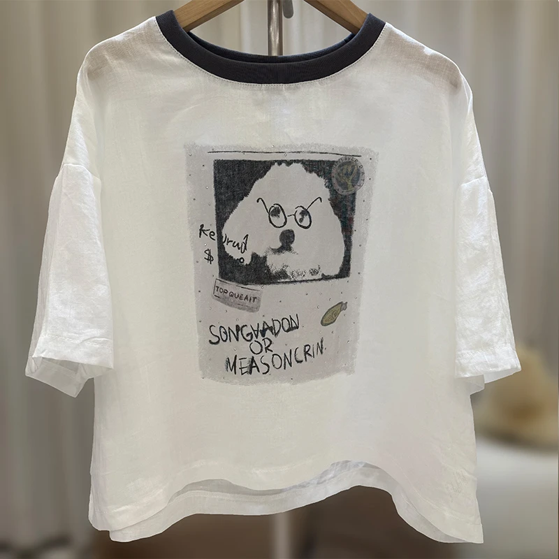 zaw大码女装短款棉麻T恤女短袖显瘦遮肚子减龄洋气胖mm上衣/25277