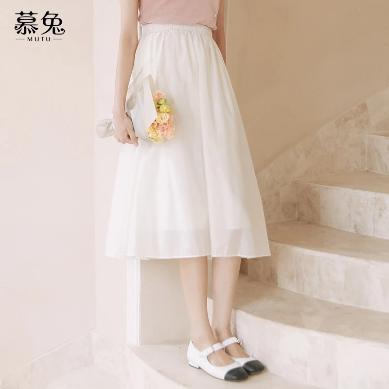 慕兔气质显瘦半身裙女2024夏季新款小个子日常中长款a字裙子