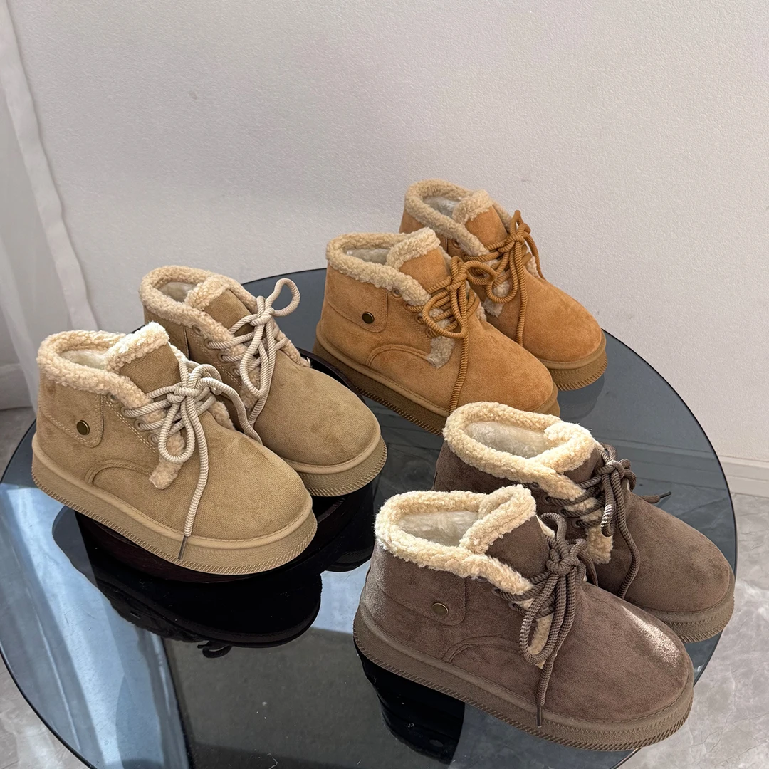 35-43大码雪地靴女系带冬季加绒加厚保暖大棉靴41-42厚底中筒棉鞋