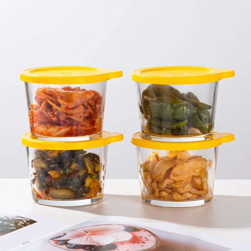 四只装玻璃保鲜小碗带盖家用装咸菜榨菜泡菜分装碗保鲜盒储物罐子