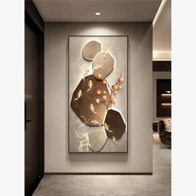 石鱼祥瑞入户玄关装饰画高级感走廊过道挂画新中式轻奢寓意好壁画