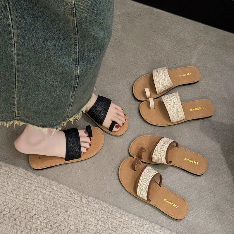 小众设计感套趾凉拖鞋女春外穿2025年新款配裙子海边平底罗马凉鞋