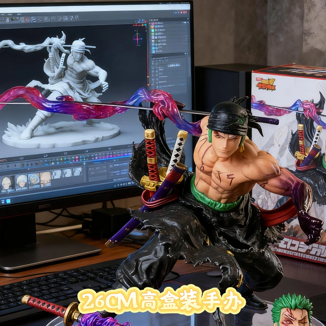 26CM高手办一刀流索隆海贼王潮玩男生礼物模玩摆件公仔机箱摆件