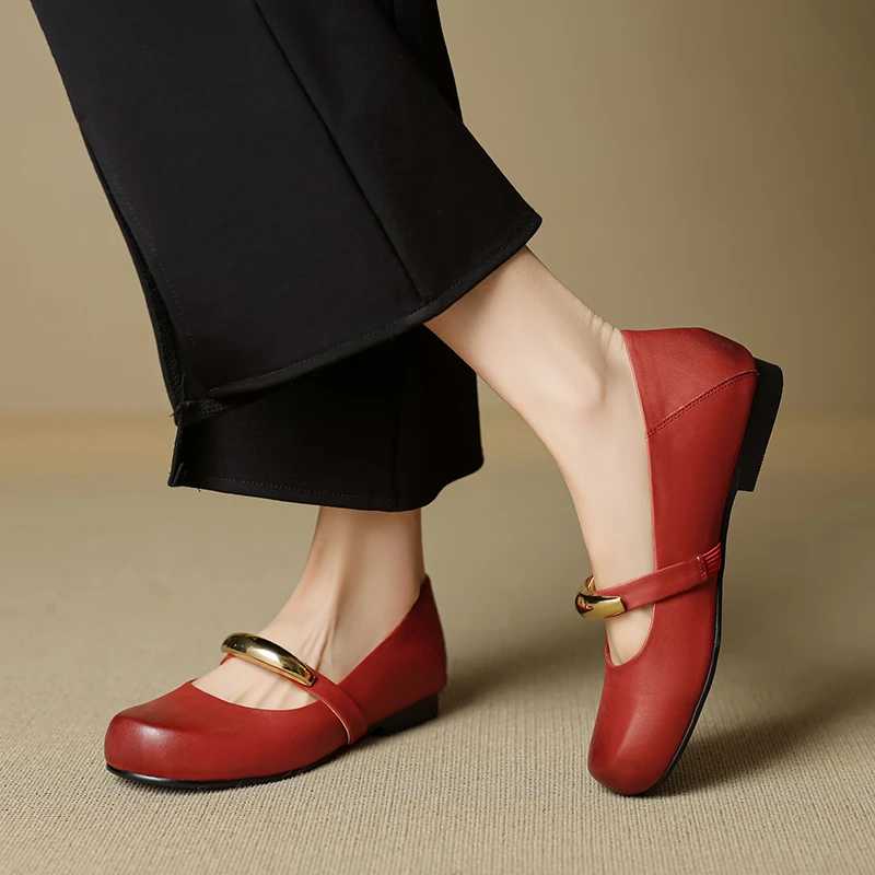 牛皮1.5公分/法式复古软底玛丽珍鞋女浅口一字带低跟芭蕾舞单鞋