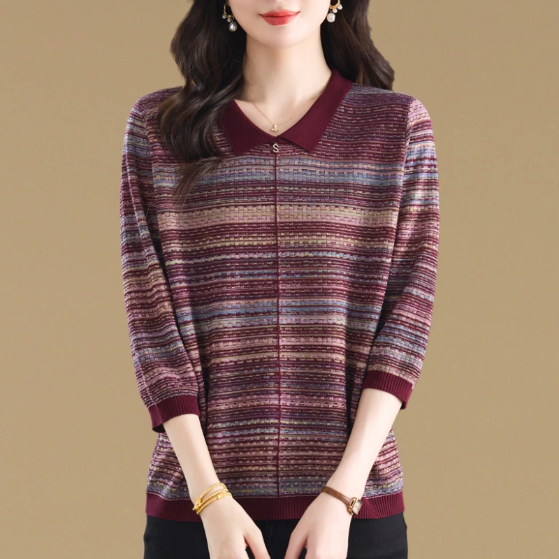 大码胖mm气质翻领针织短袖t恤女2025春夏薄款宽松遮肚子中袖上衣