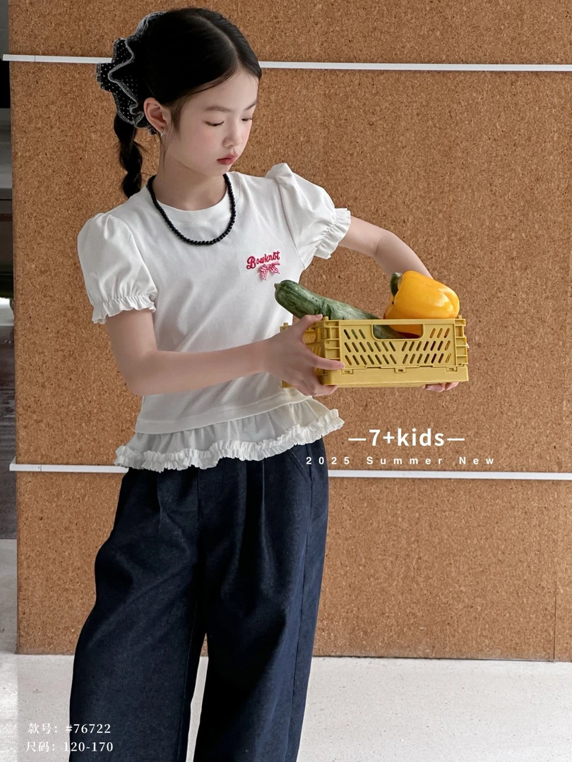 蝴蝶结圆领短袖女夏季重工刺绣短T