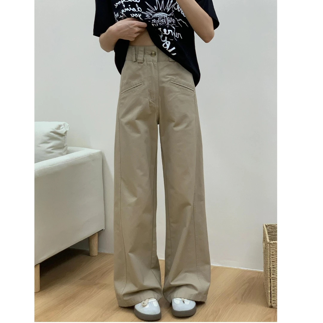 2025春夏新款韩版高腰阔腿裤女设计立体口袋宽松休闲裤TZQ2530445