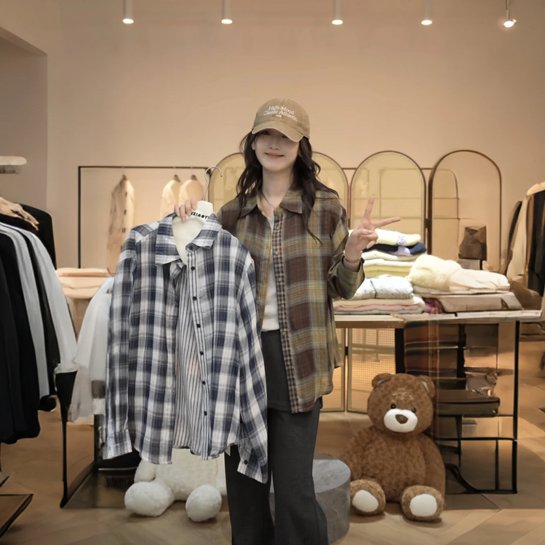 【闵笑一】雾海听风 格子衬衫25早秋新款设计款慵懒风美拉德衬衫