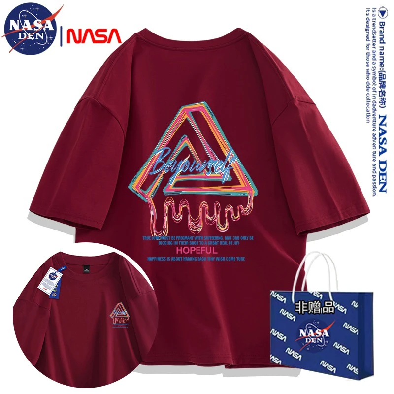 NASA联名休闲韩版百搭印花重磅纯棉打底T恤男女款潮流宽松短袖衫