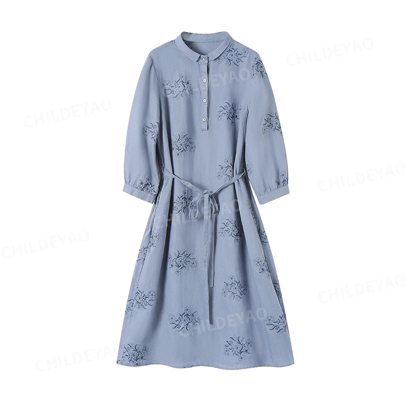 【婉婉专属】复古温婉文艺亚麻连衣裙刺绣新款长袖裙子 CYC51052L