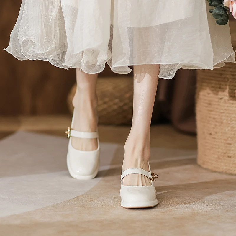 807-3玛丽珍鞋女2025新款百搭浅口中跟粗跟单鞋明星同款高跟鞋