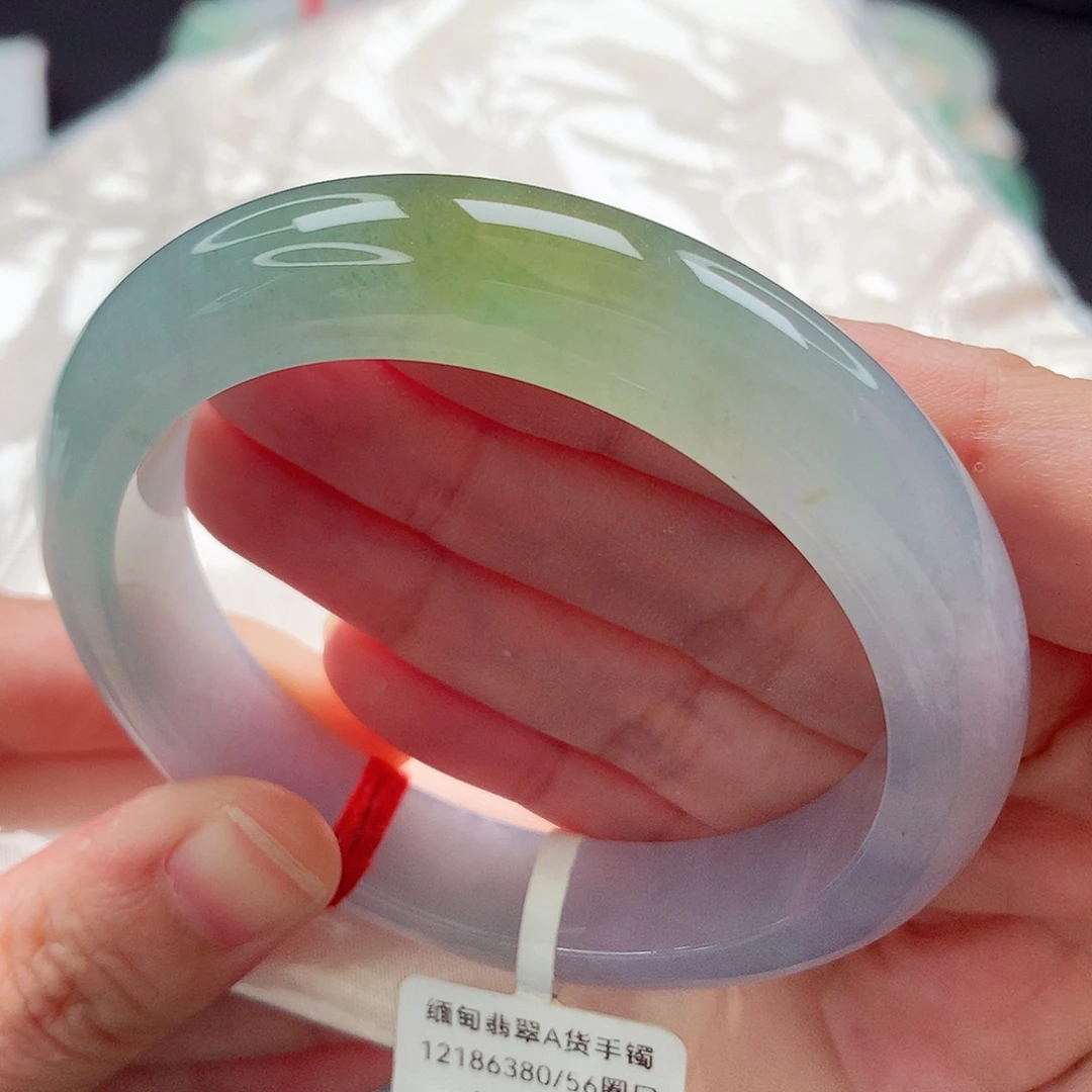 翡翠手镯未镶嵌56-57圈口 冰双彩特色镯