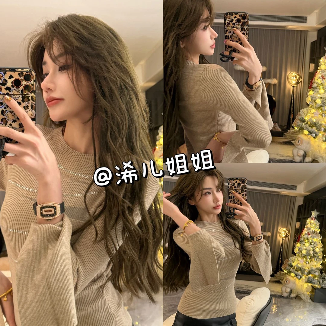 喇叭袖针织上衣