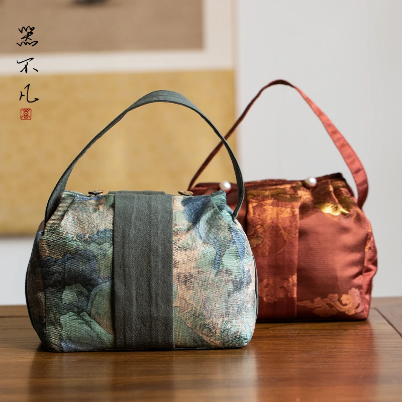 织锦加厚收纳旅行包袋茶具中国风茶壶茶杯一壶四杯手提随身布包袋